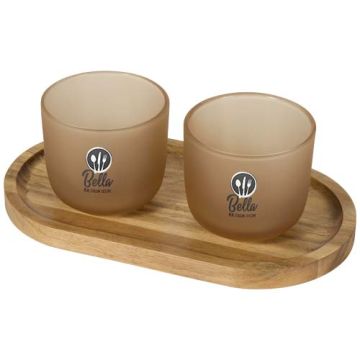 Plateau de service personnalisable en bois et tasses en verre 200 ml Male en finition mate