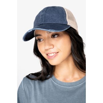 Casquette publicitaire trucker écoresponsable effet déchiré unisexe