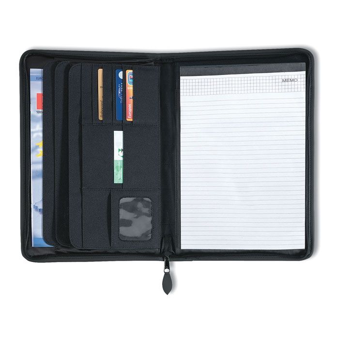 PromotionGift Conférencier A4 Zippé Polyester Bicolore Gris - Bloc-Notes Inclus
